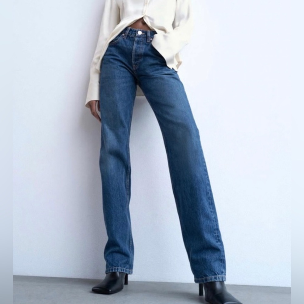 ZARA Women Straight Leg Medium Wash Jeans